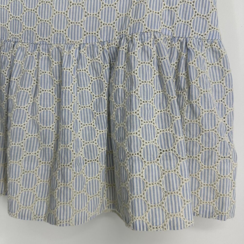 J. Crew Eyelet Mini Skirt 6 Striped Flounce Flare Hem Blue White Preppy Summer - Picture 5 of 7